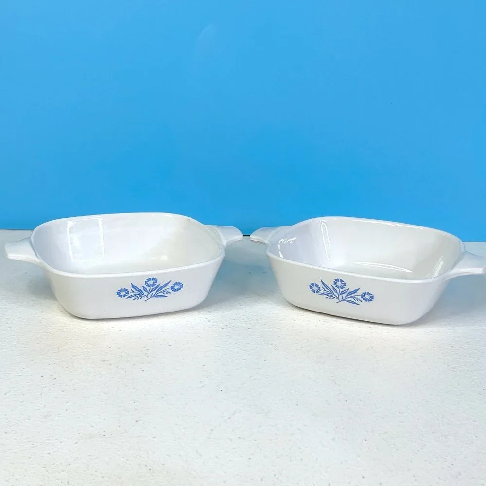 Vintage Corning (P-41-B) 1 3/4 Cup Blue Cornflower Casserole Dish Lot‎ of 2